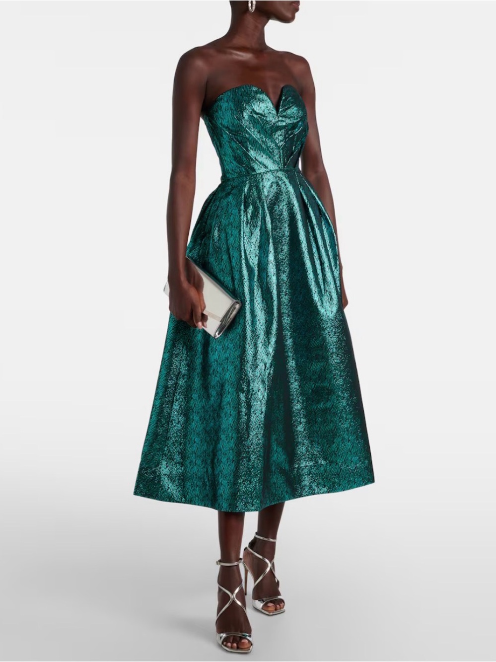 Rebecca Vallance Teal Strapless Sweetheart Midi Dress